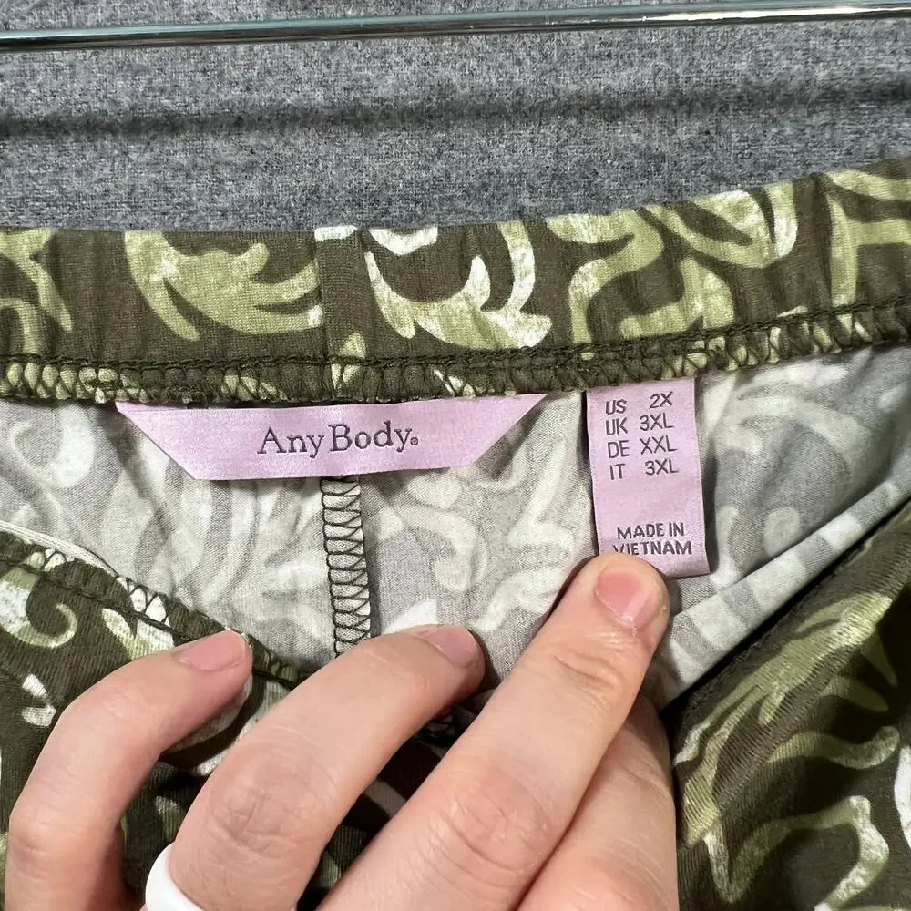 Anybody Lush Jersey Pull On Printed Shorts Olive/Hawaiian Size 2X